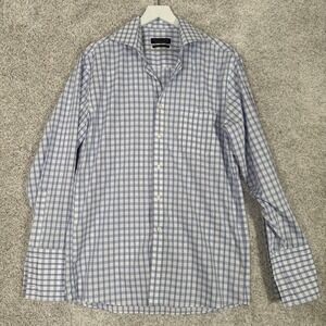 Donald J Trump Shirt Adult 16‎ White & Blue Plaid Button Up Long Sleeve Mens
